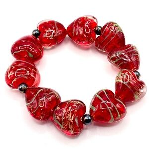 Red Heart Art Glass Bead Bracelet